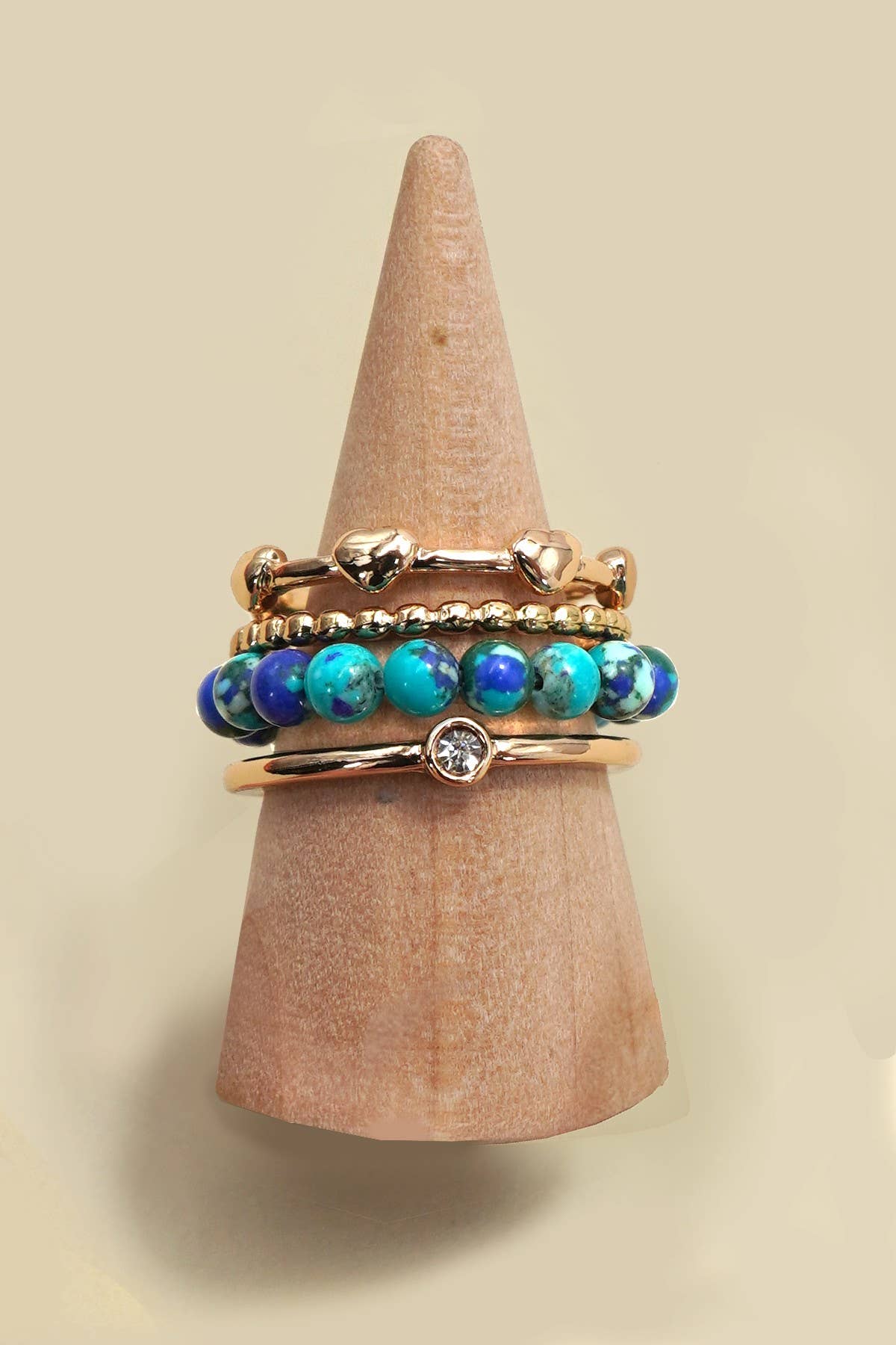 LAYERED MULTI BEADED FLORAL BOW STACKABLE RING SET | 80R053