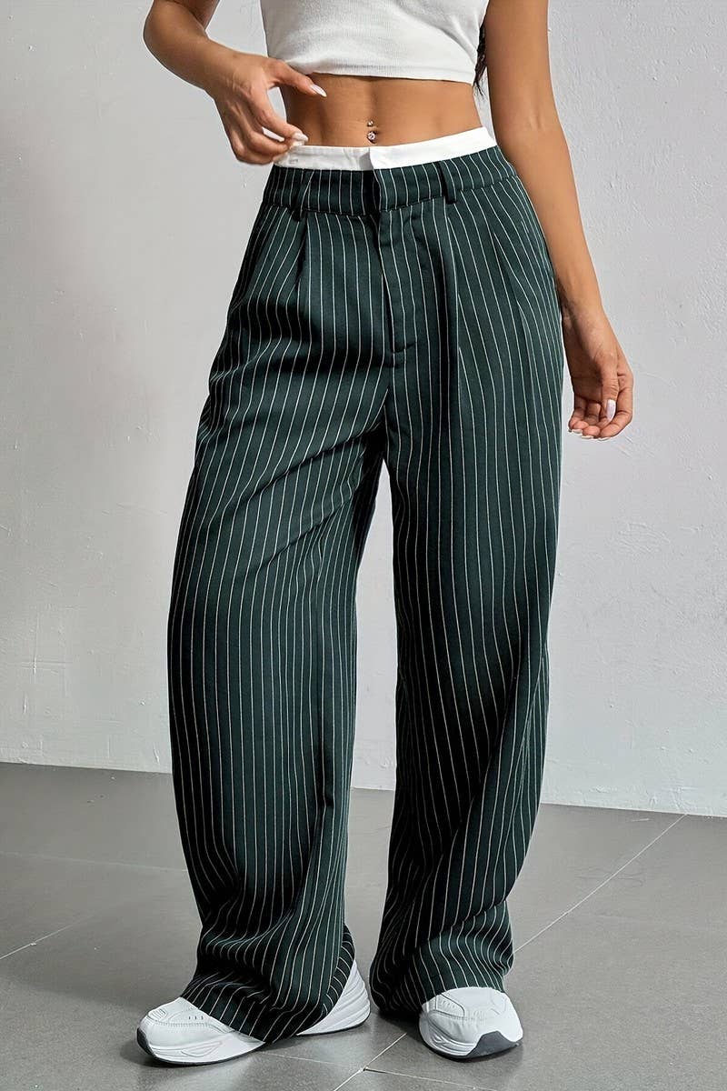 STRIPED LOOSE STRAIGHT-LEG TROUSERS