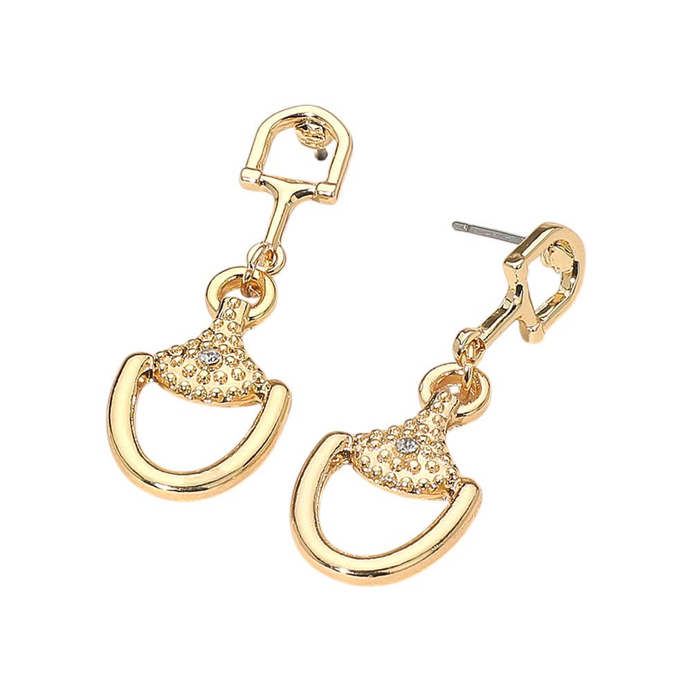 Rhinestone Accent Modern Horsebit Link Drop Earrings