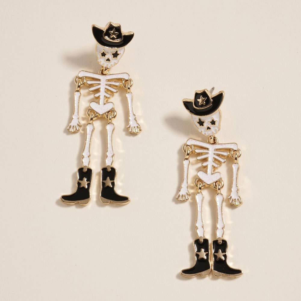 Western Cowboy Halloween Skeleton Earrings: Hot Pink