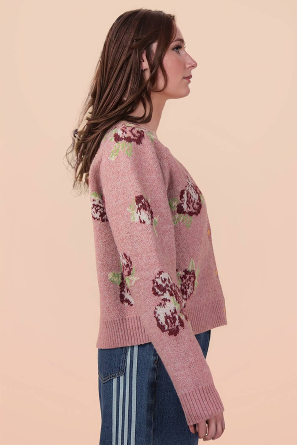 12W3475N-Print & Solid Soft Knit Sweater Cardigan