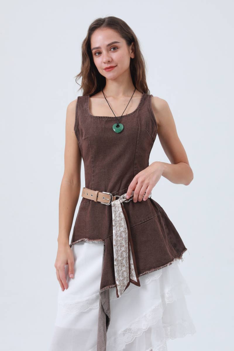 Studded Vegan Leather Belt – Satin Accent Waistband
