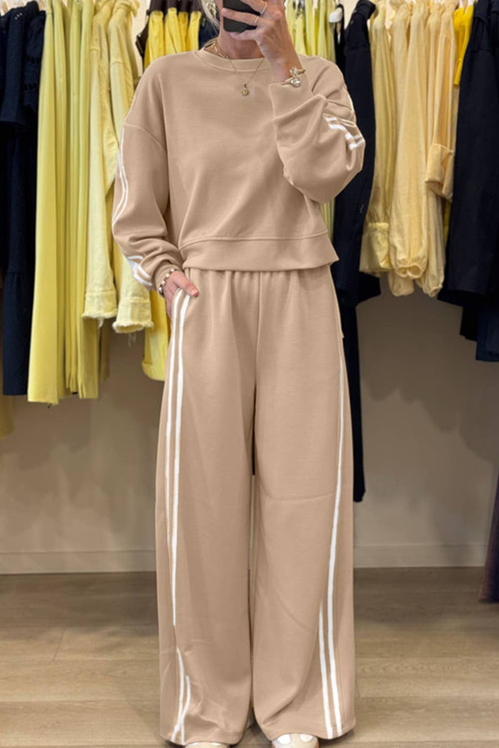 Striped Detail Pullover Elastic Sweatpants 2pcs Outfit