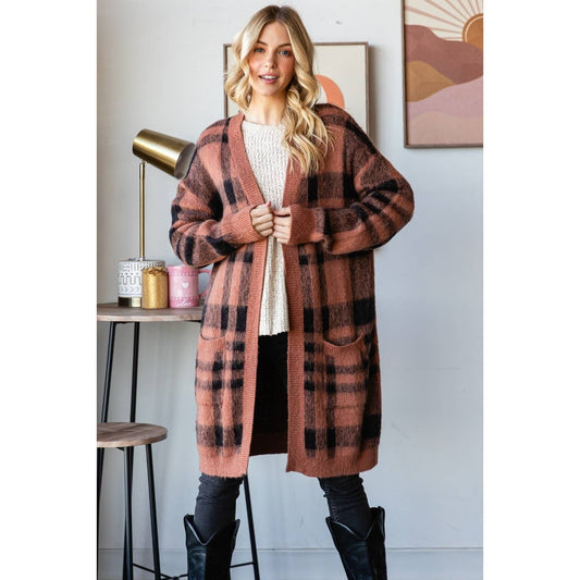 Mohair Sweater Long Cardigan  : Camel/Navy / S