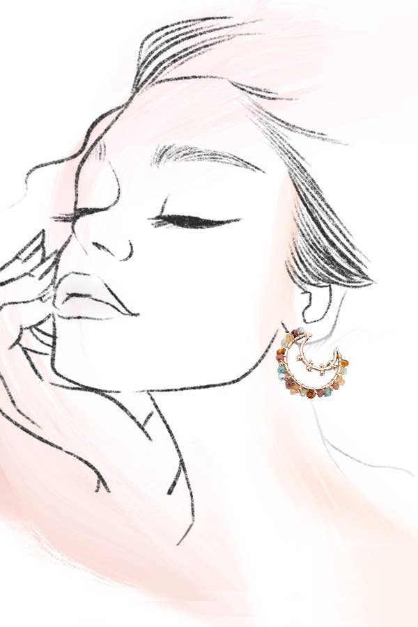MULTI BEADED STONE HOOP EARRINGS | 80E5007: Gold