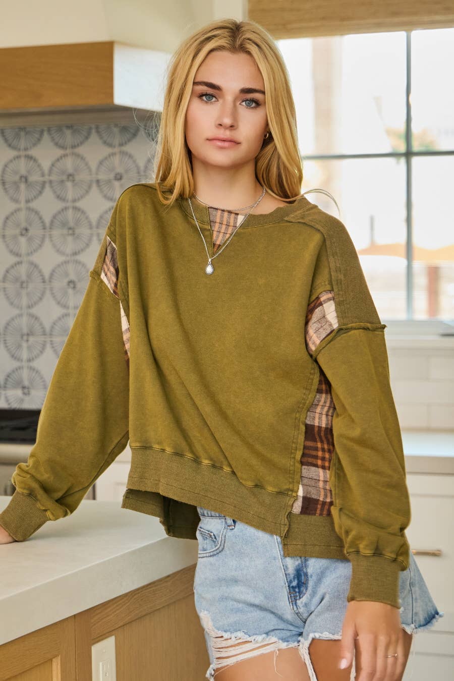 Acid Washed Plaid Sweatshirts: Washed Black / M