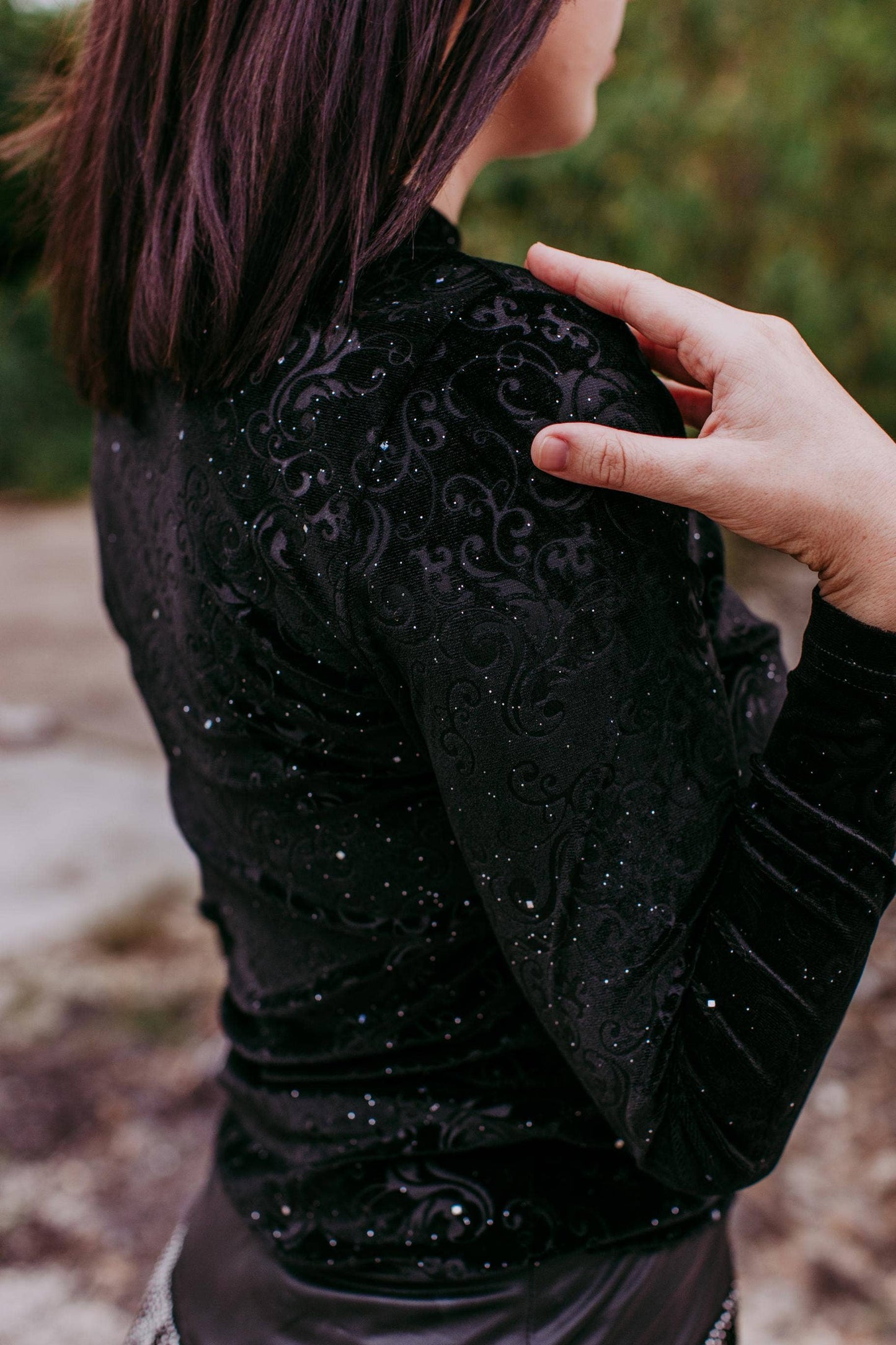 MK414 Tooled leather Velvet Mesh Top