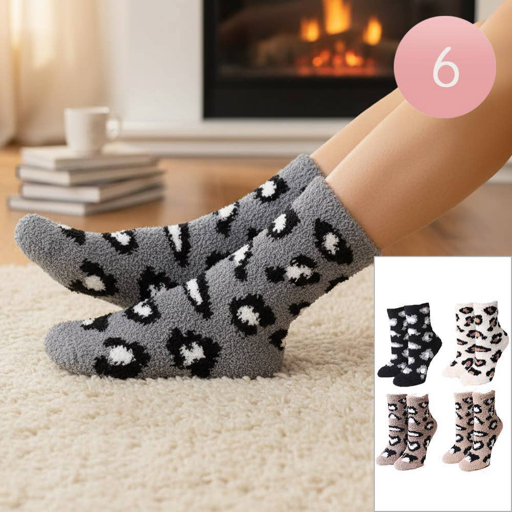 6Pairs - Leopard Patterned Luxury Soft Socks