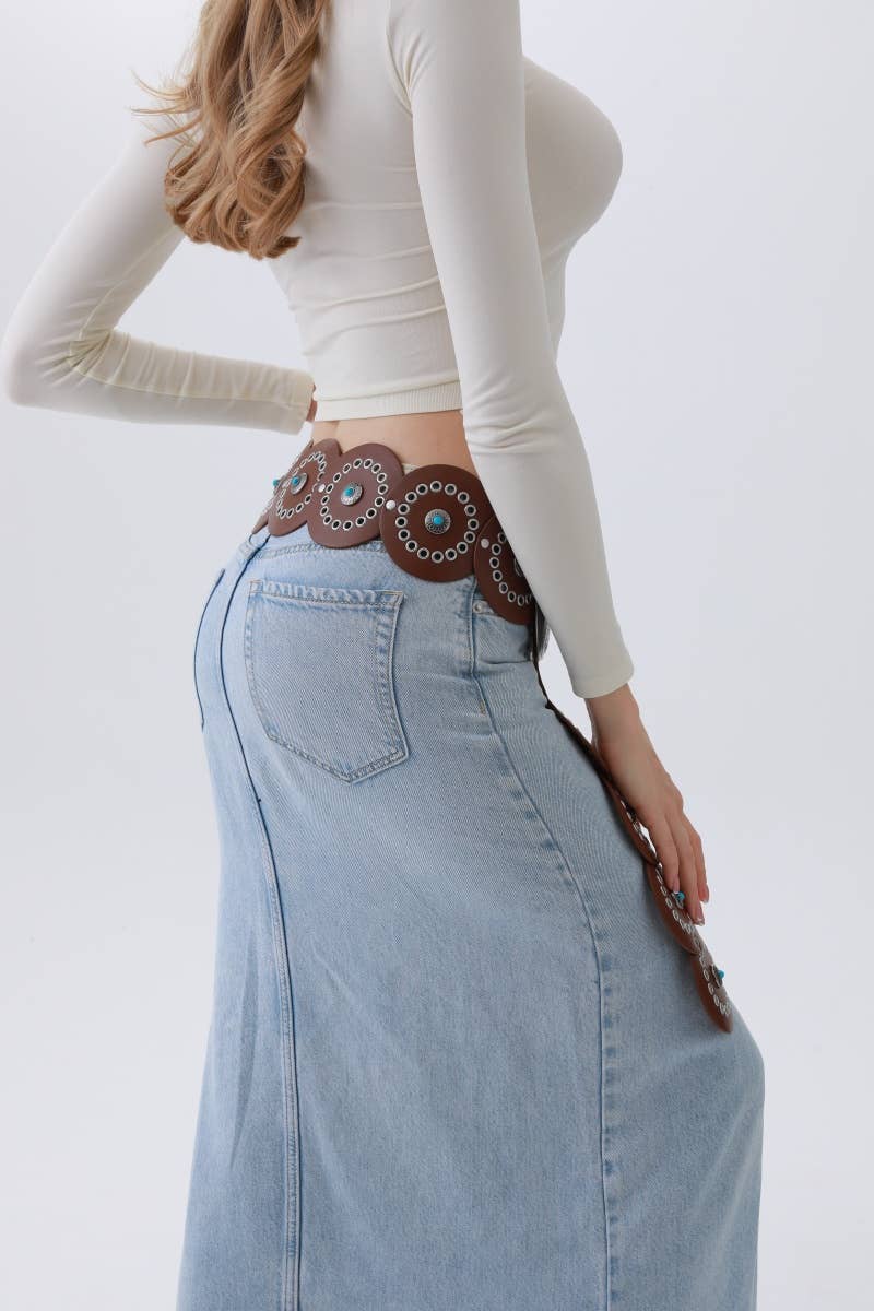 Western Turquoise-Disc Belt – Desert Stone Accent: Black