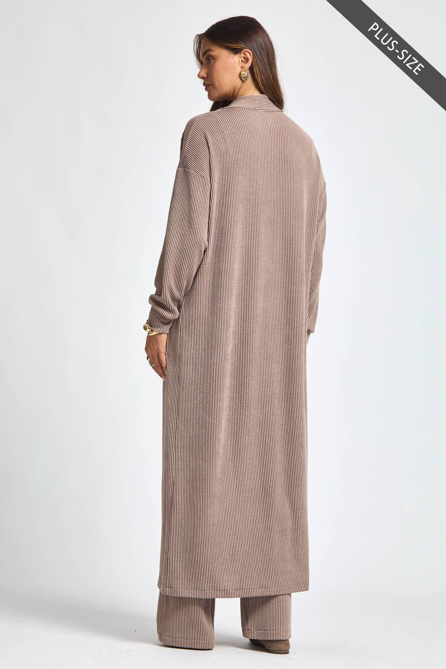 PLUS SIZE Longline Cardigan + Relaxed Pants 2 Piece Set: RED / 2X