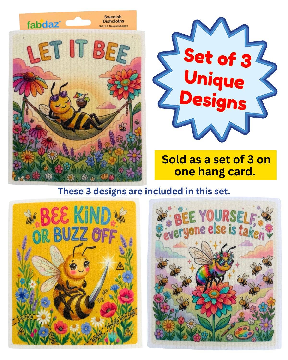 Cute Bee - Set of 3 - Swedish Dishcloths
