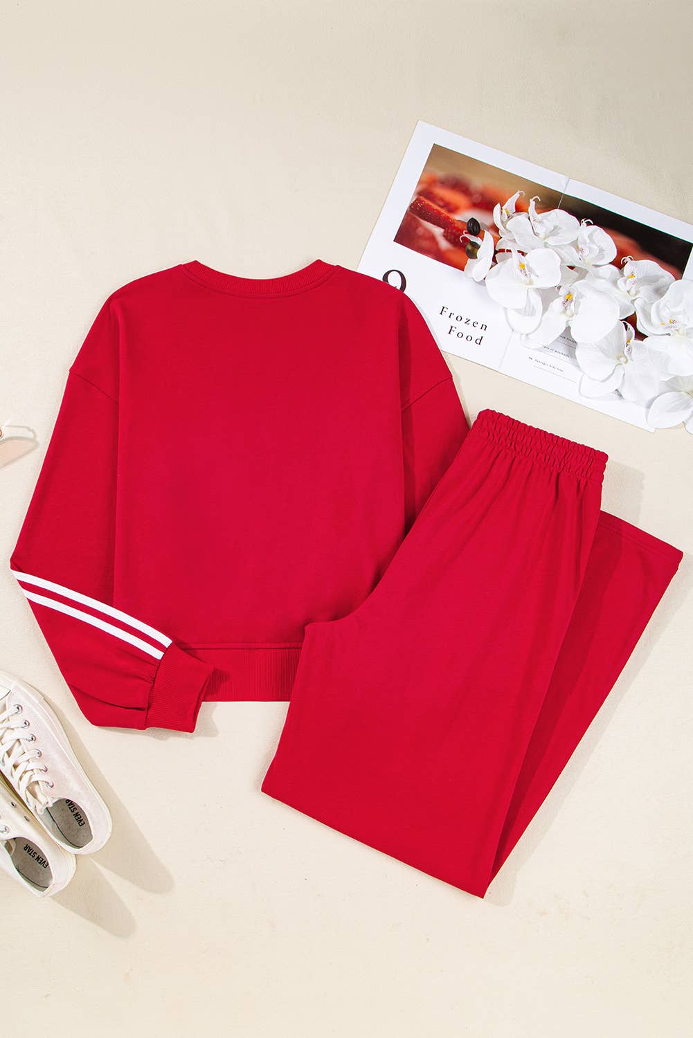 Striped Detail Pullover Elastic Sweatpants 2pcs Outfit