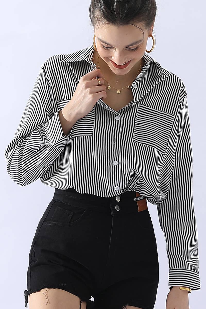 Striped Button Down Long Sleeve Collared Shirts