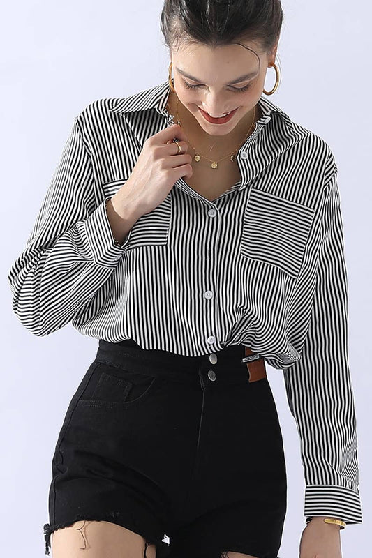 Striped Button Down Long Sleeve Collared Shirts