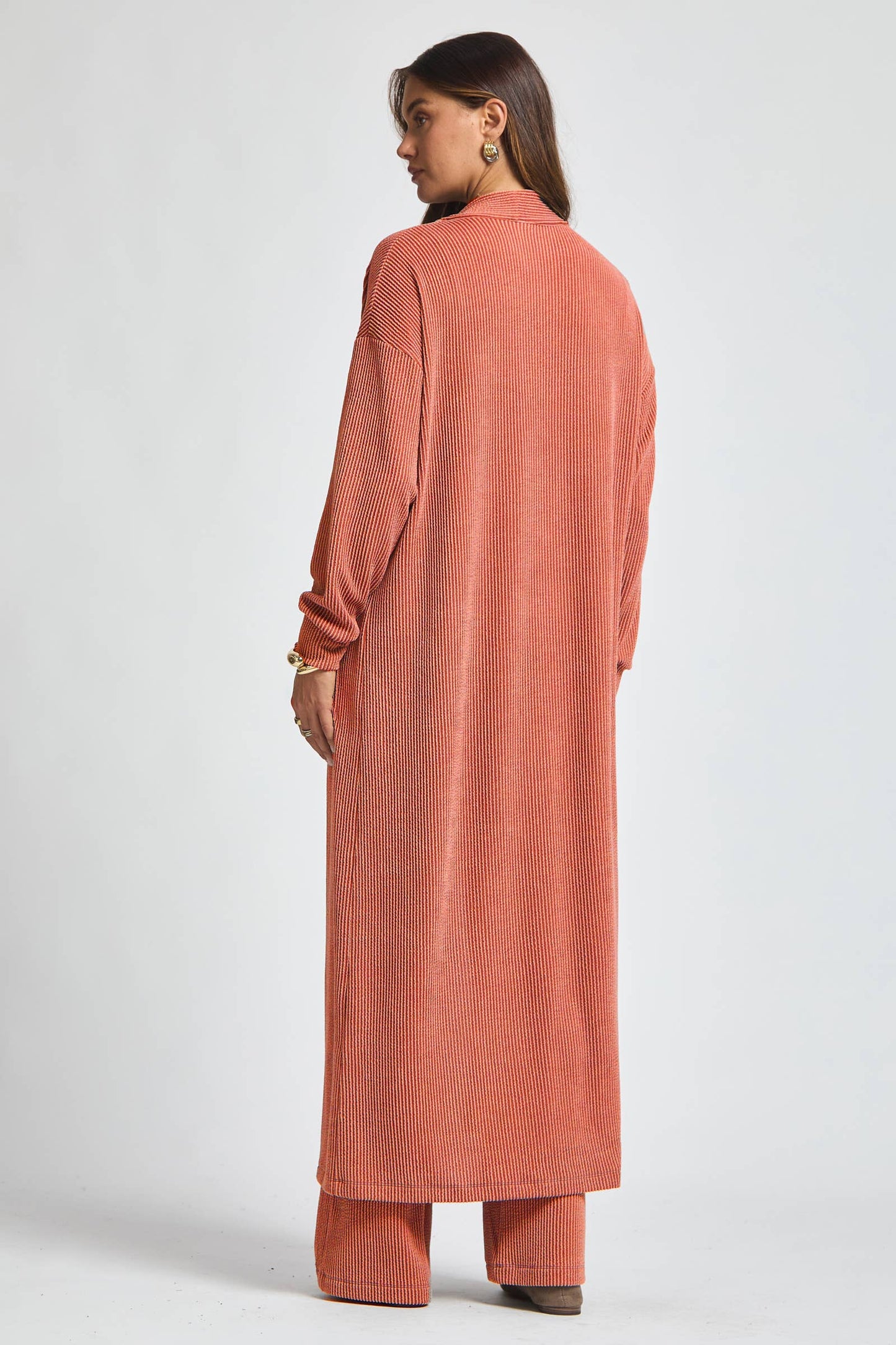 Longline Cardigan + Relaxed Pants 2 Piece: RED / M