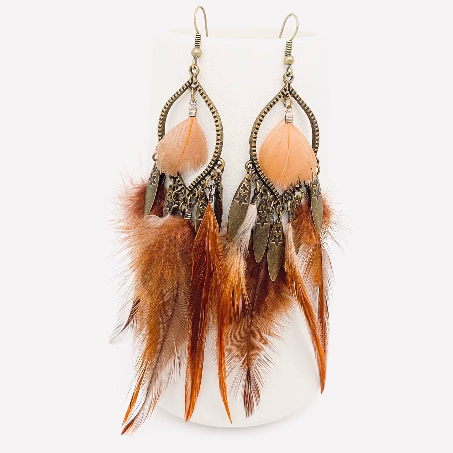 Bohemian Feather Metal Tassel Dangle Earrings
