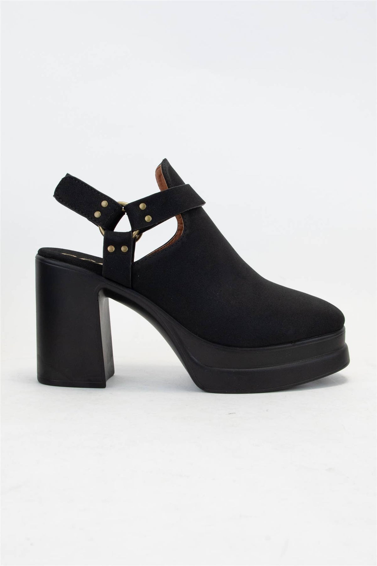 Black Slingback Cutout Platform Bootie Chunky Block Heel