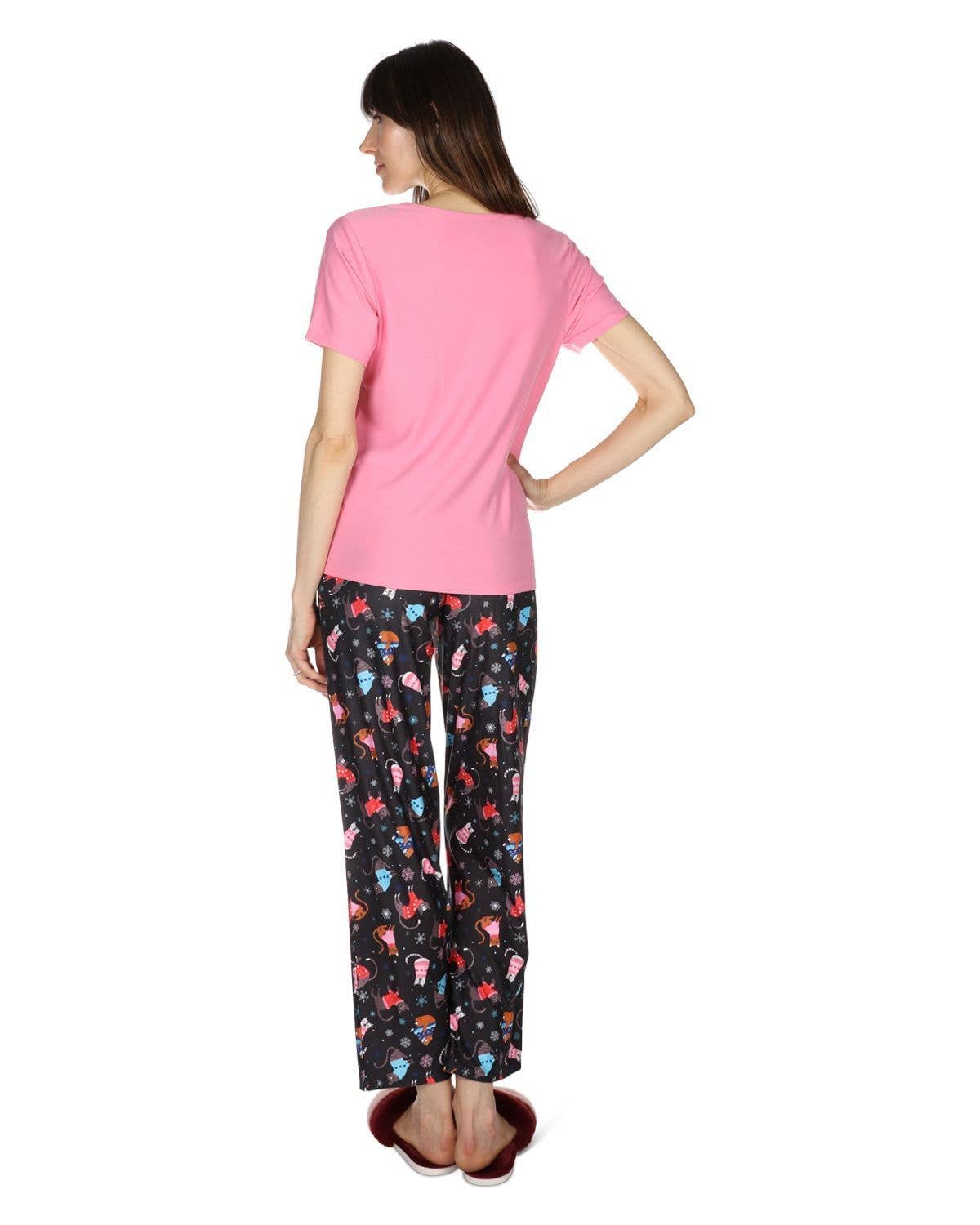 Women's Sweater Cats Pant PJ Set in a Bag: Black / S