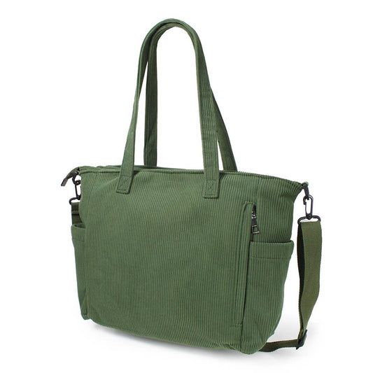 Multi Pocket Corduroy Tote Bag: Olive Green