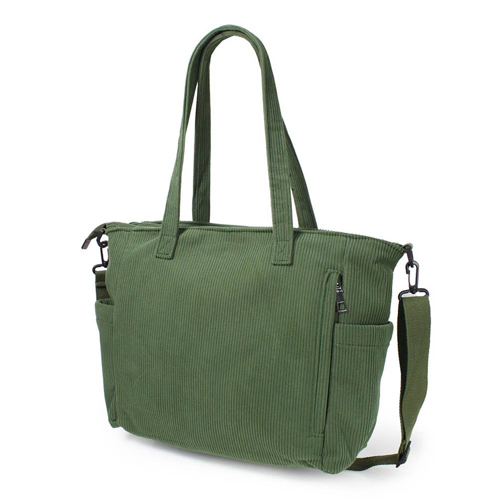 Multi Pocket Corduroy Tote Bag: Ivory