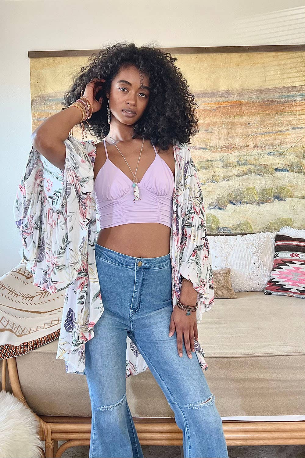 Tropical Leaves Draped Sleeve Kimono 🏝