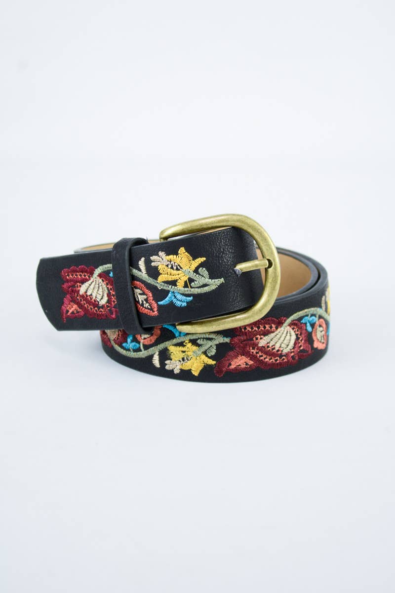 Flower Embroidered Statement Belt