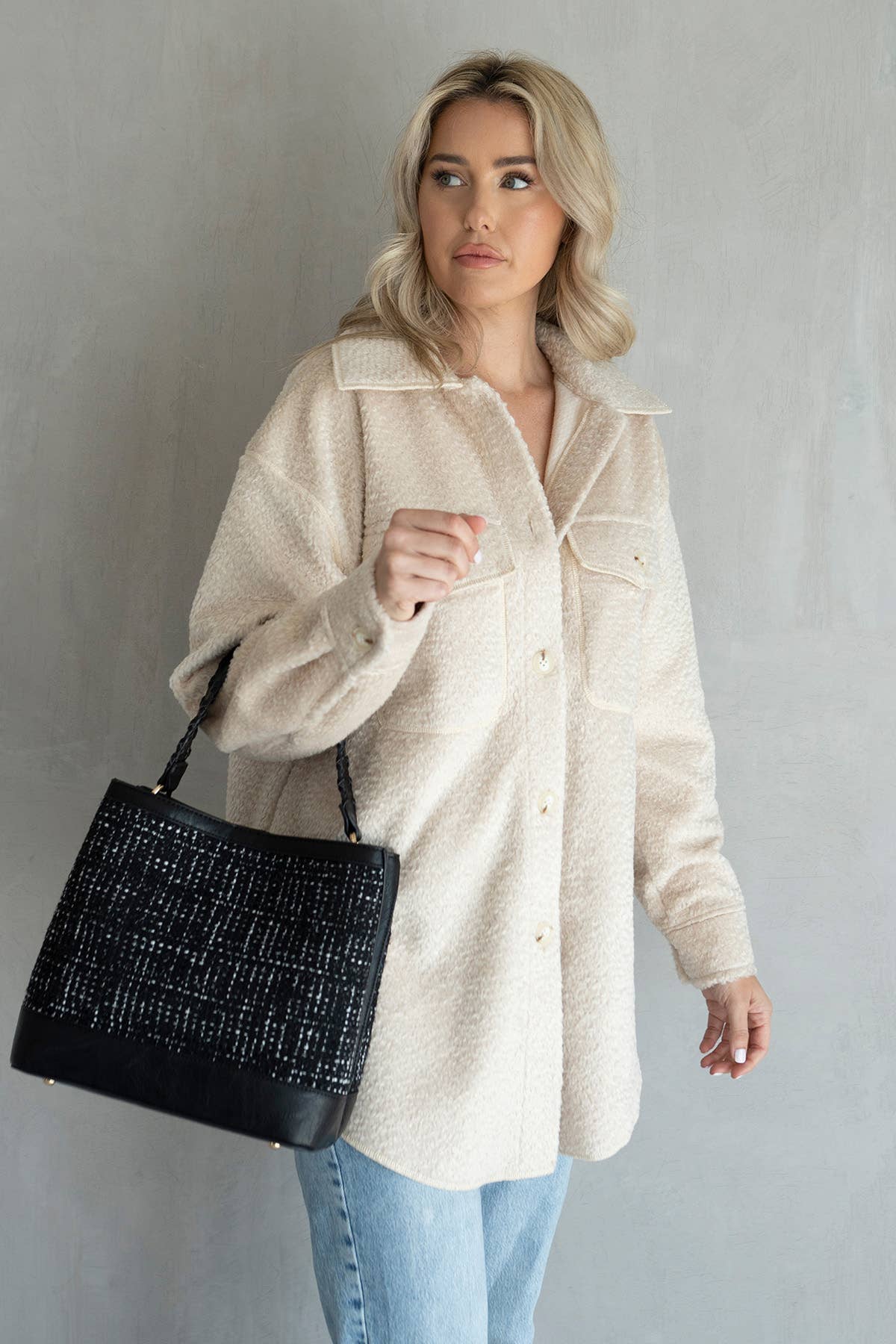 Lyric Knit Textured Jacket w/ Faux Pockets