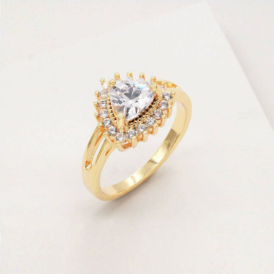 CZ Trillion Stone Halo Ring: Yellow Gold / 7