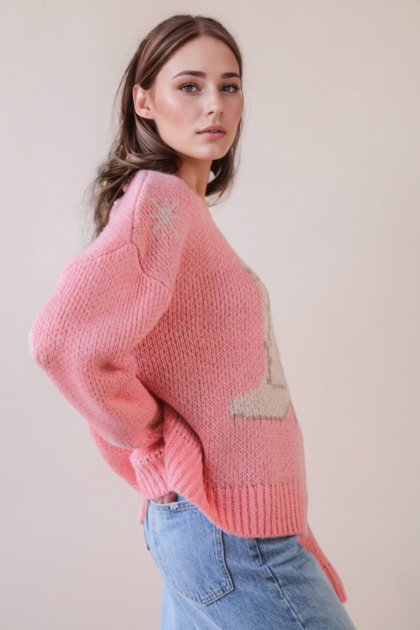 12W3402N-Cowboy Boots Graphic Print Knit Sweater