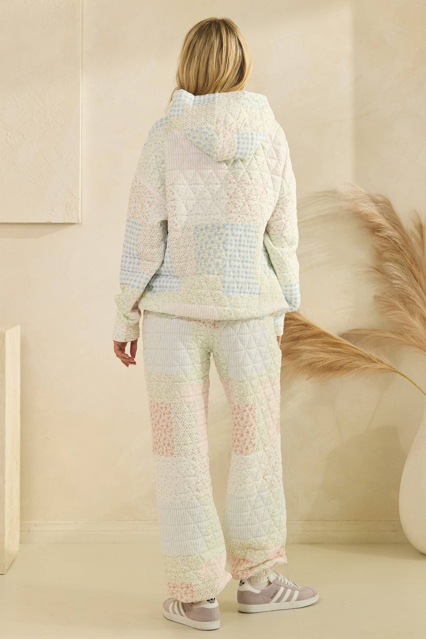 Floral textured oversized Hoodie : Pastel combo / M