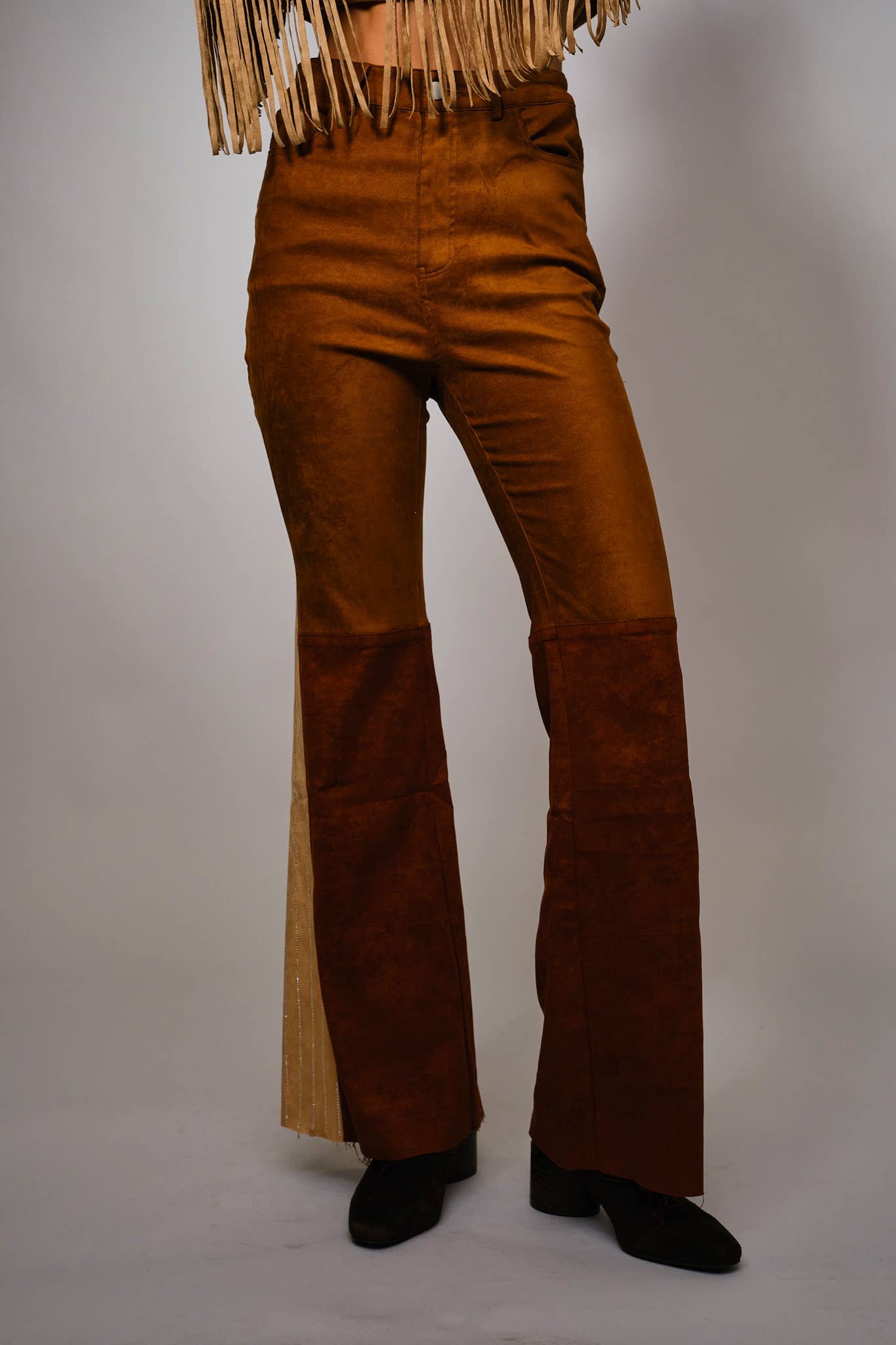 22497P - ColorBlock Suede Bell Bottom Pants