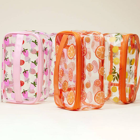 Top Handle Fruit Pattern Transparent Cosmetic Pouch Bag