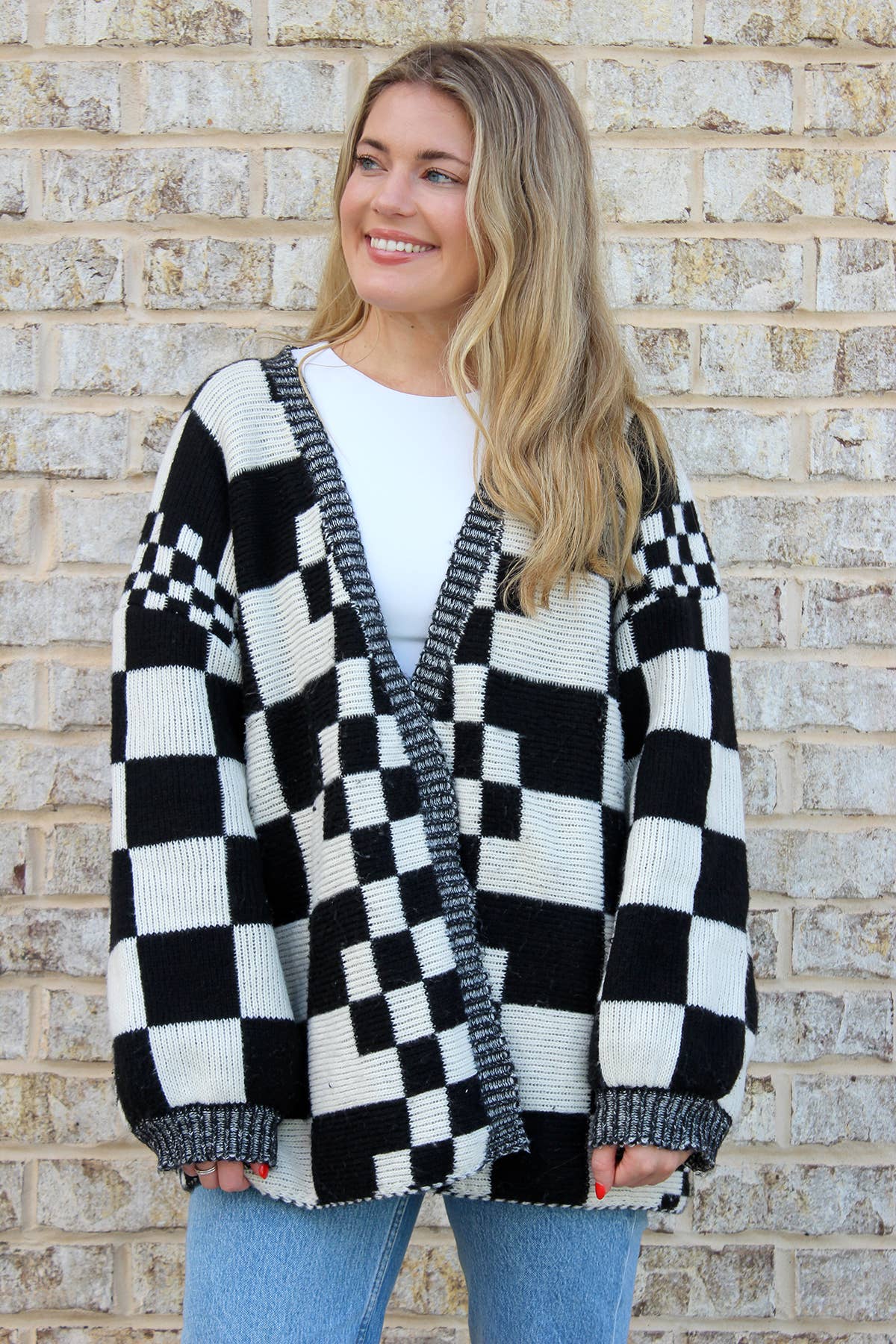 SW2389 Flora Oversized Checkered Cardigan/Sweater