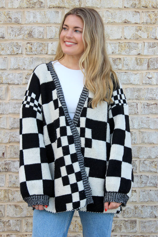 SW2389 Flora Oversized Checkered Cardigan/Sweater