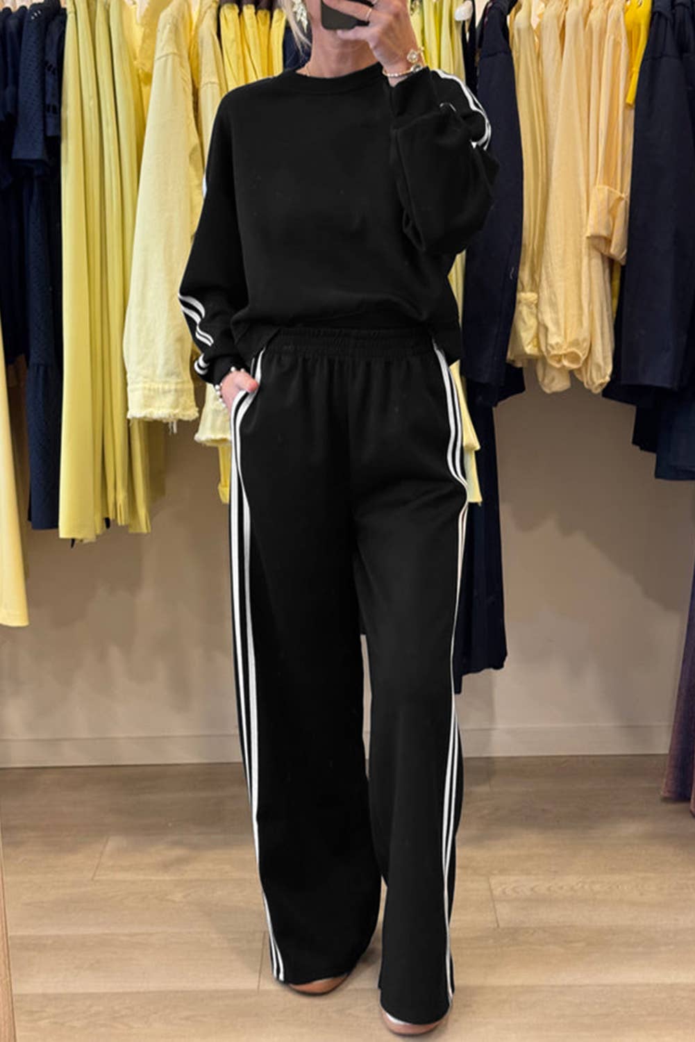 Striped Detail Pullover Elastic Sweatpants 2pcs Outfit