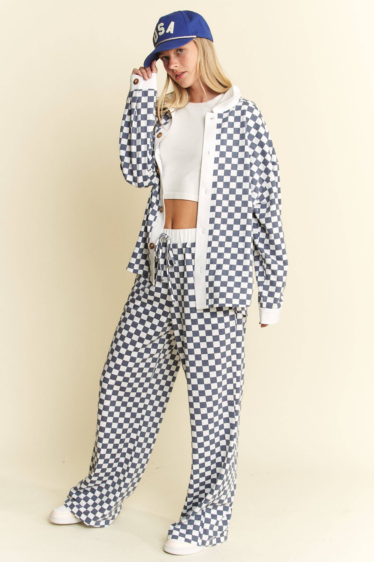 CHECKERED COLLARED BUTTON DOWN OVERSIZED TOP JJT6371