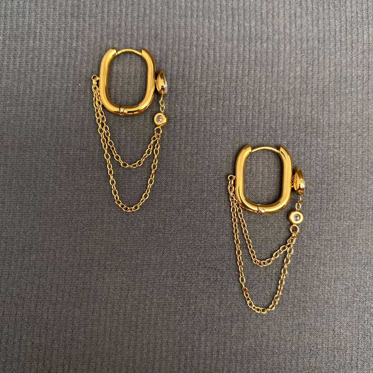 M28. Chain fringe Zircon Inlay 18K Gold Plated Earrings