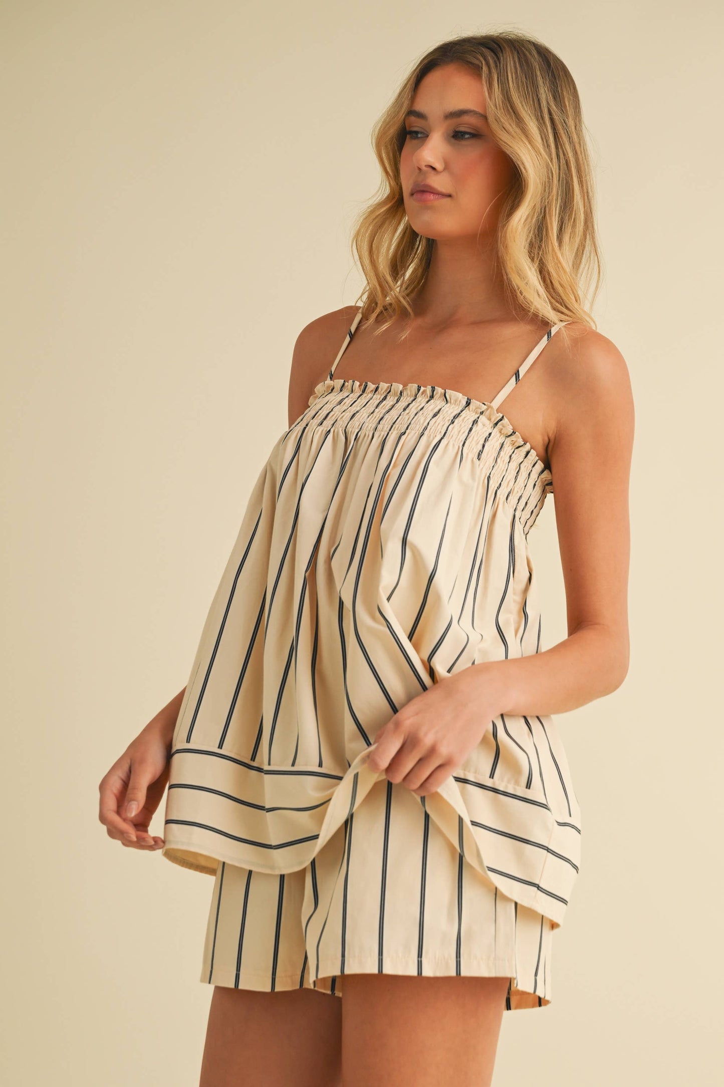 IST5891 STRIPED SLEEVELES TUNIC TOP AND SHORTS SET