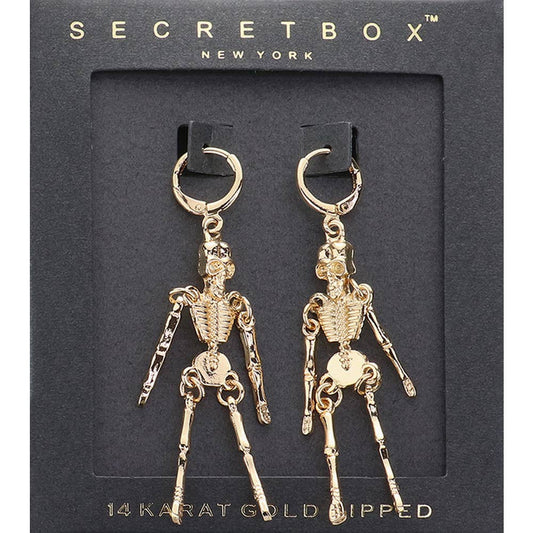 SECRET BOX_Sterling Silver Dipped Skeleton Dangle Earrings: Gold