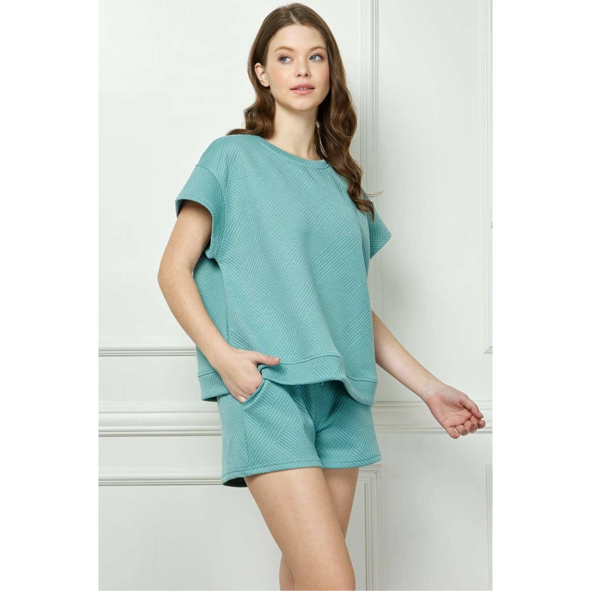 Patterned French Terry Short Sleeve Top