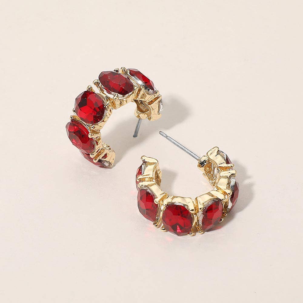 J8. Oval Stone Cluster Hoop Earrings