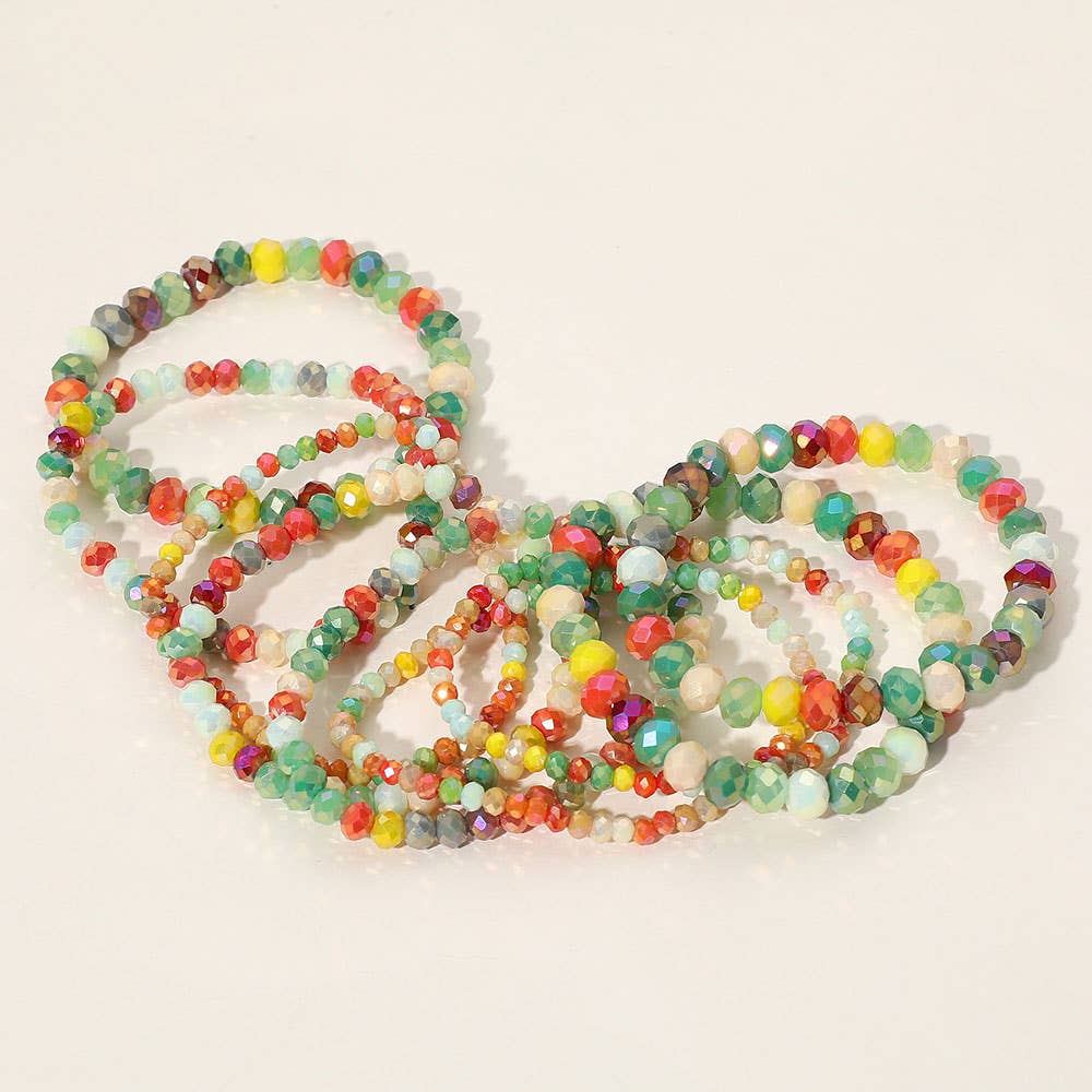 9PCS - Faceted Bead Stretch Bracelets