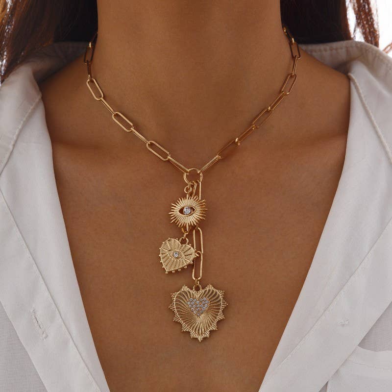 MULTI HEART CIRCLE PENDANT Y NECKLACE | 40NK9574
