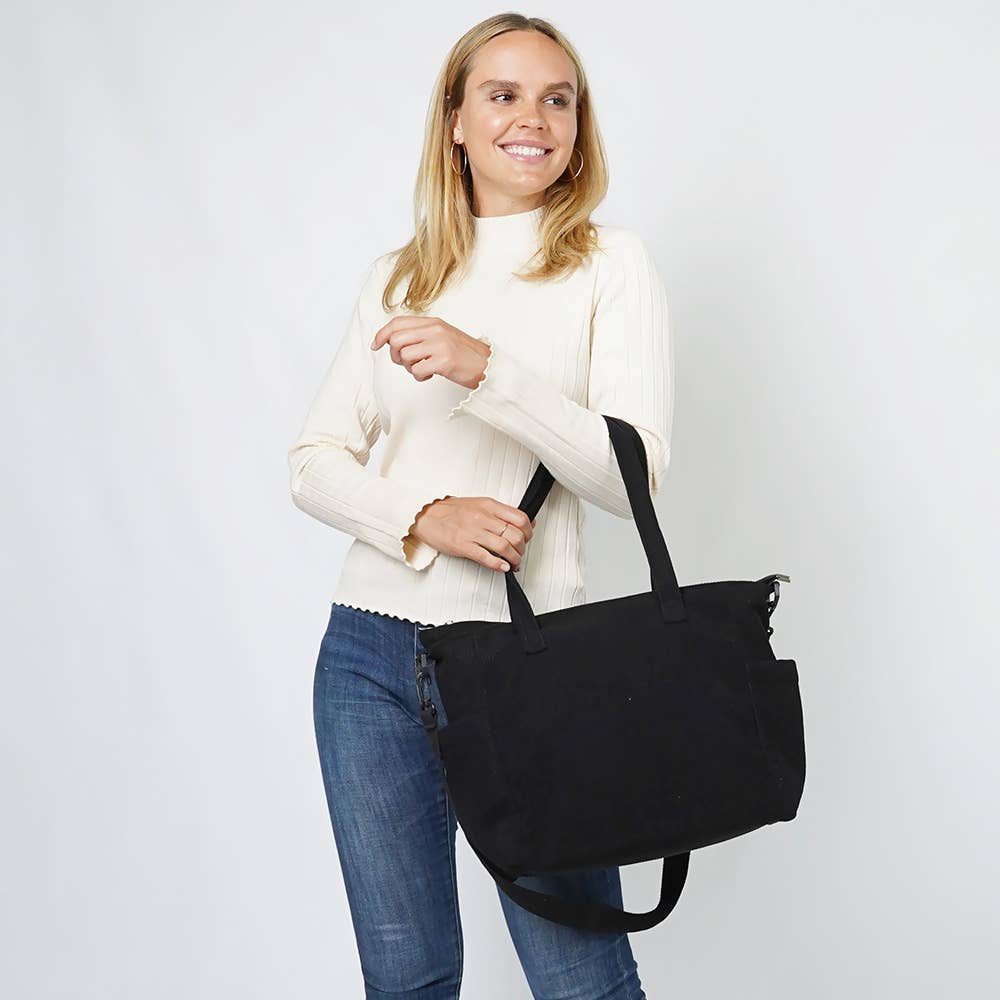 Multi Pocket Corduroy Tote Bag: Ivory