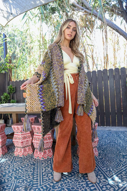 Western Colorful Crochet Patterned Ruana - The Original!: Mustard