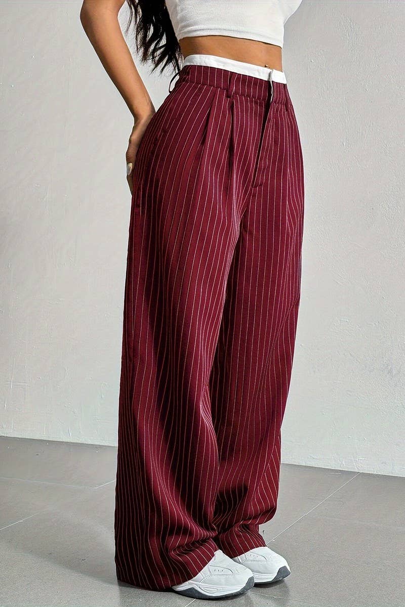 STRIPED LOOSE STRAIGHT-LEG TROUSERS