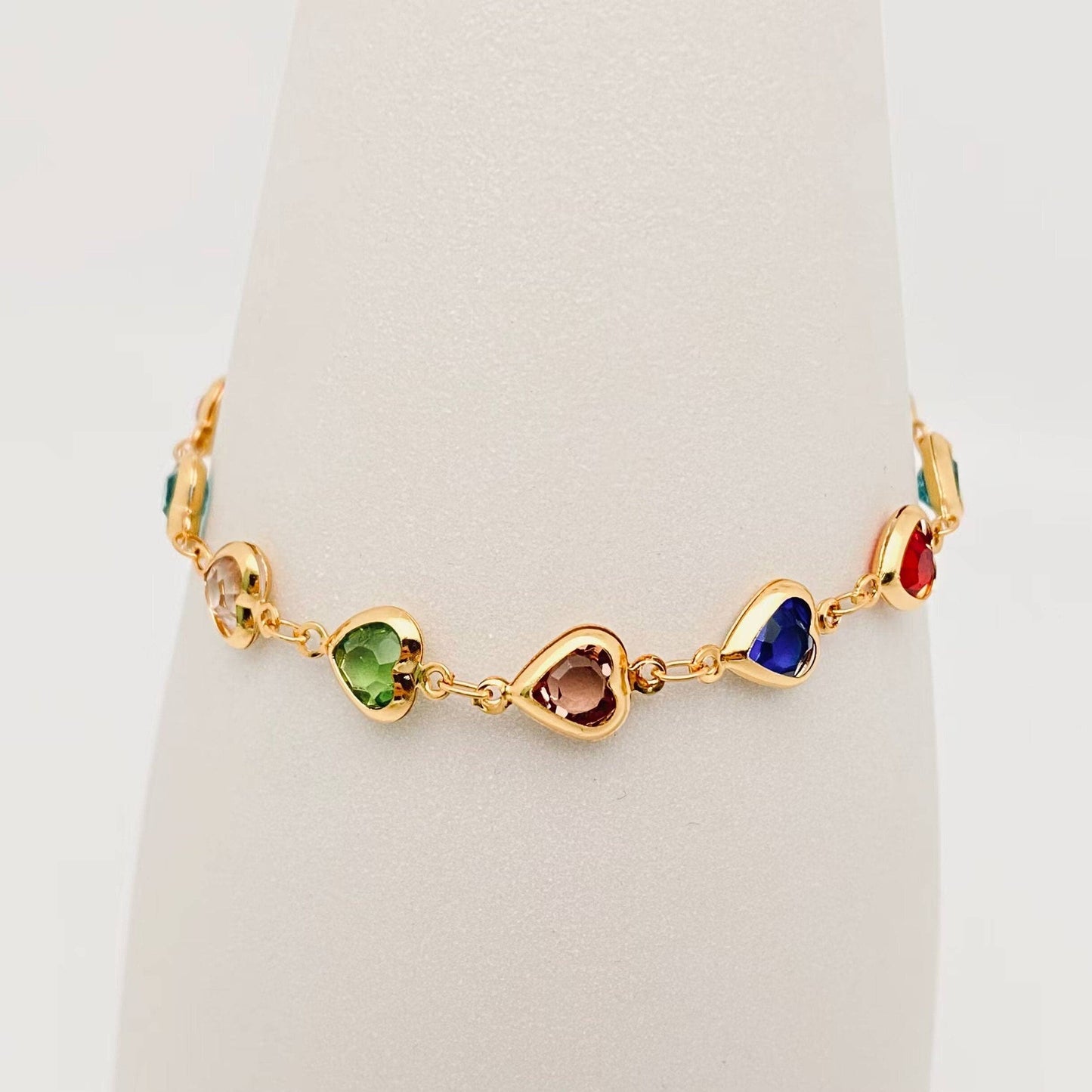 M12. Multicolored Heart-shaped Glass 18k Gold Plated Bracelet