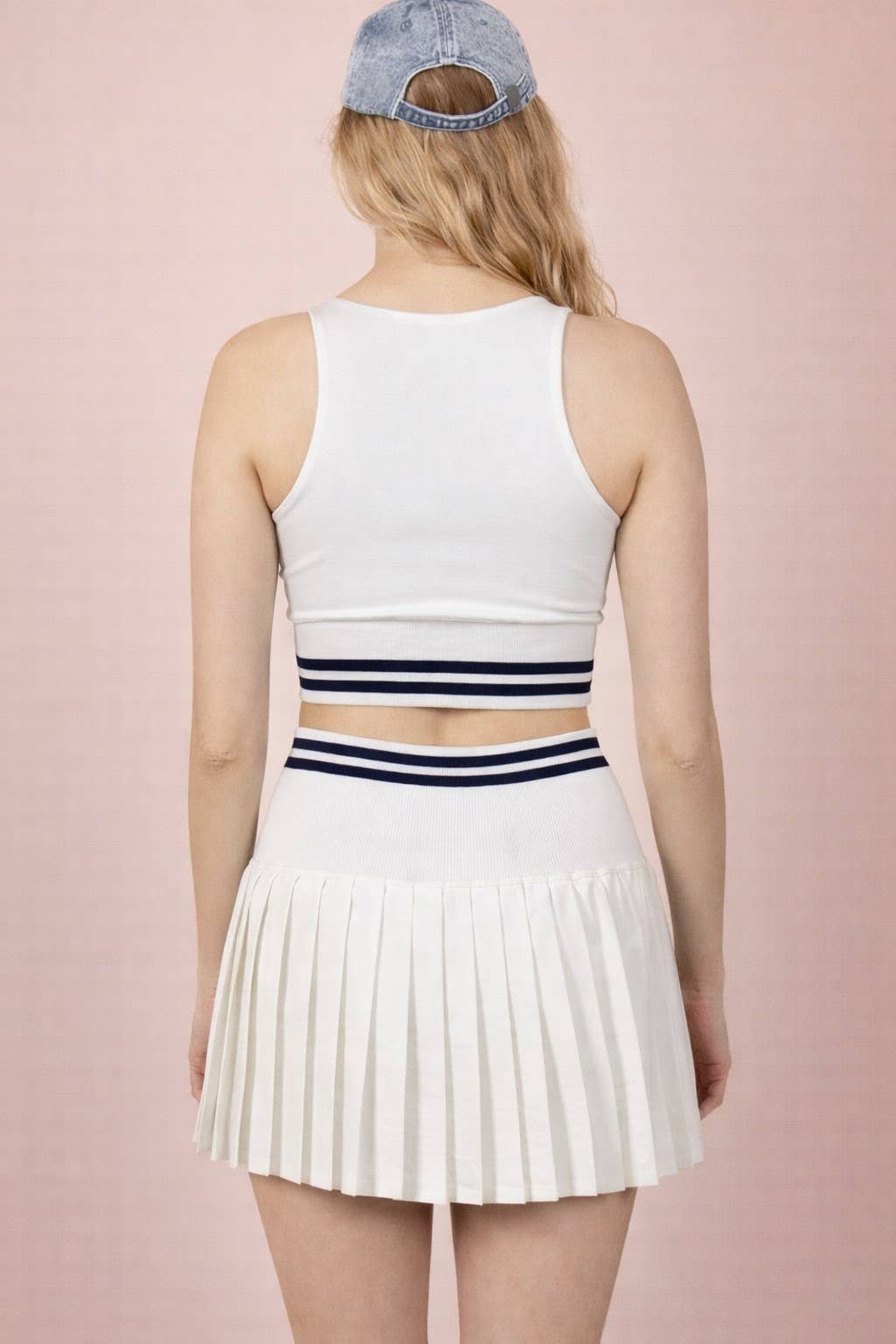 4A. Striped Band Detail Activewear Top & Skirt Set