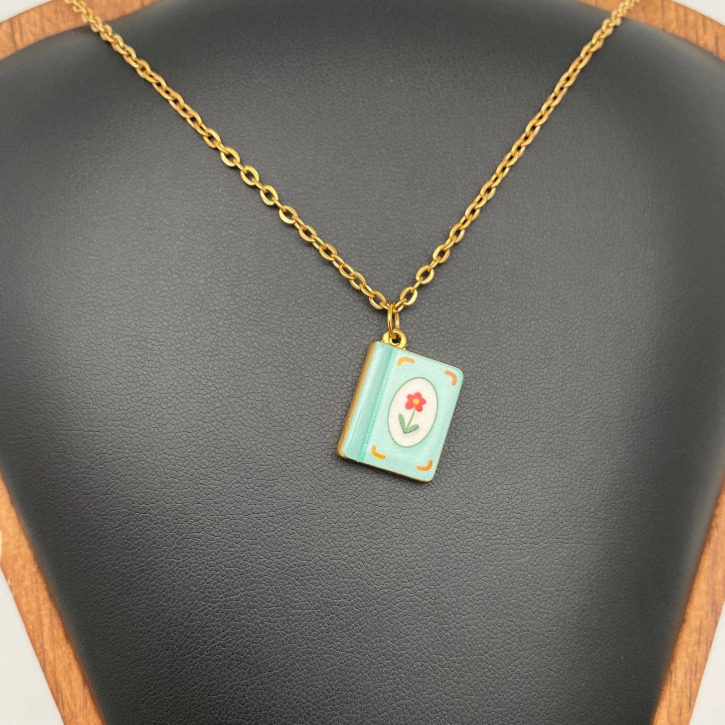 M35. Enamel Book 18K Golden Necklace