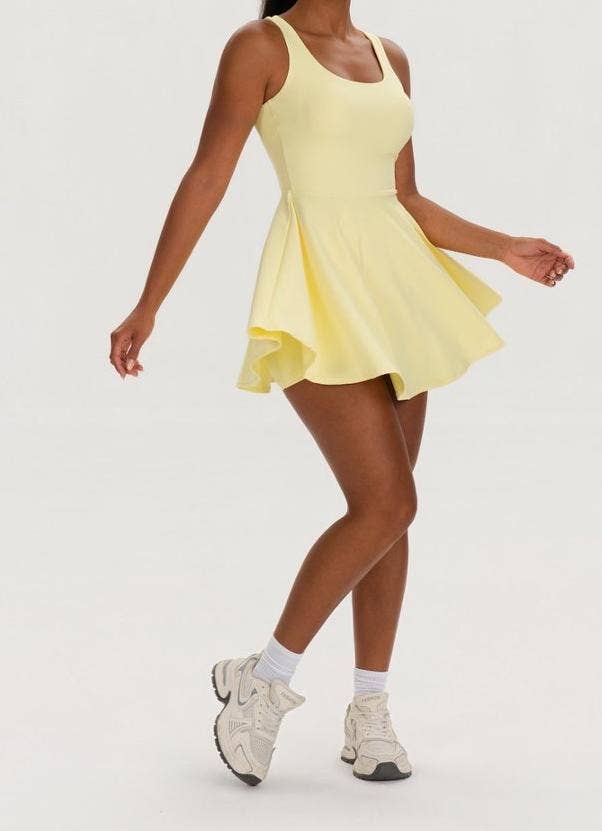 Athletic Tennis Dress Set Built In Shorts Open Back